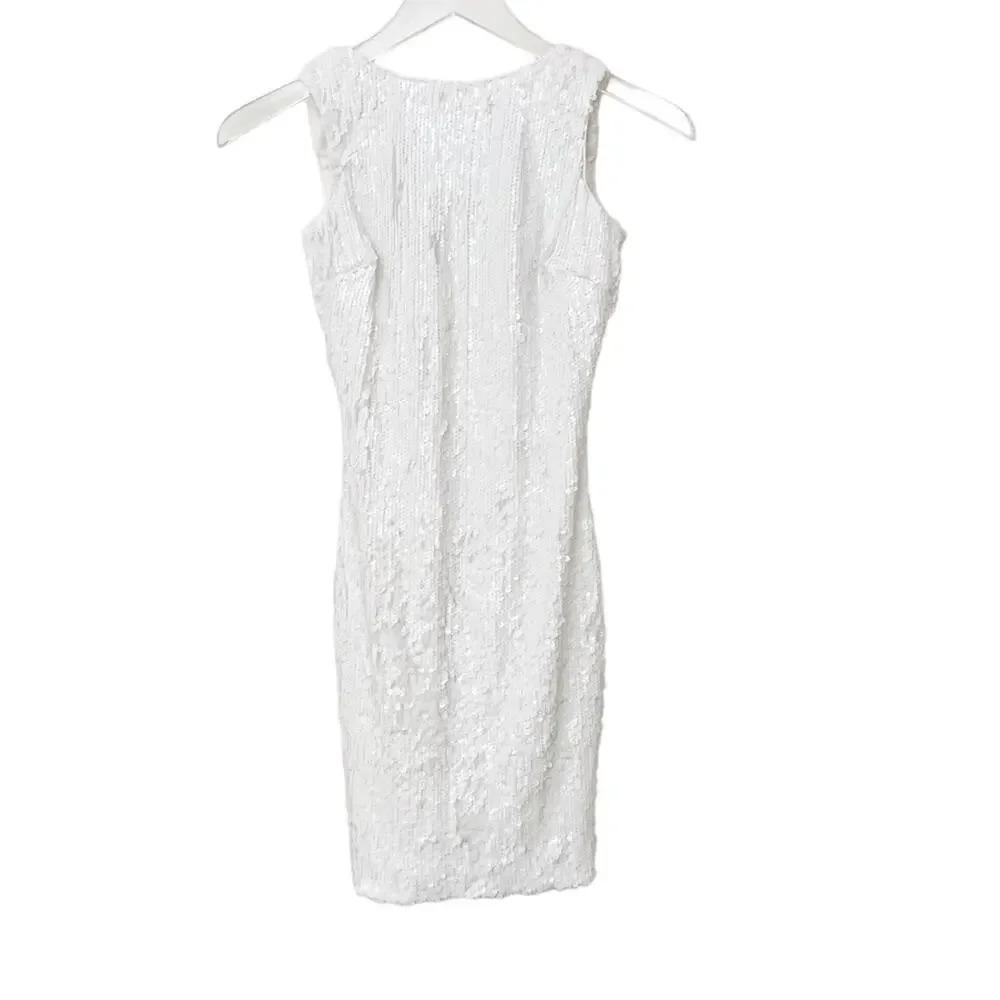 DRESS THE POPULATION White Sequin Bodycon Mini Dress size XS